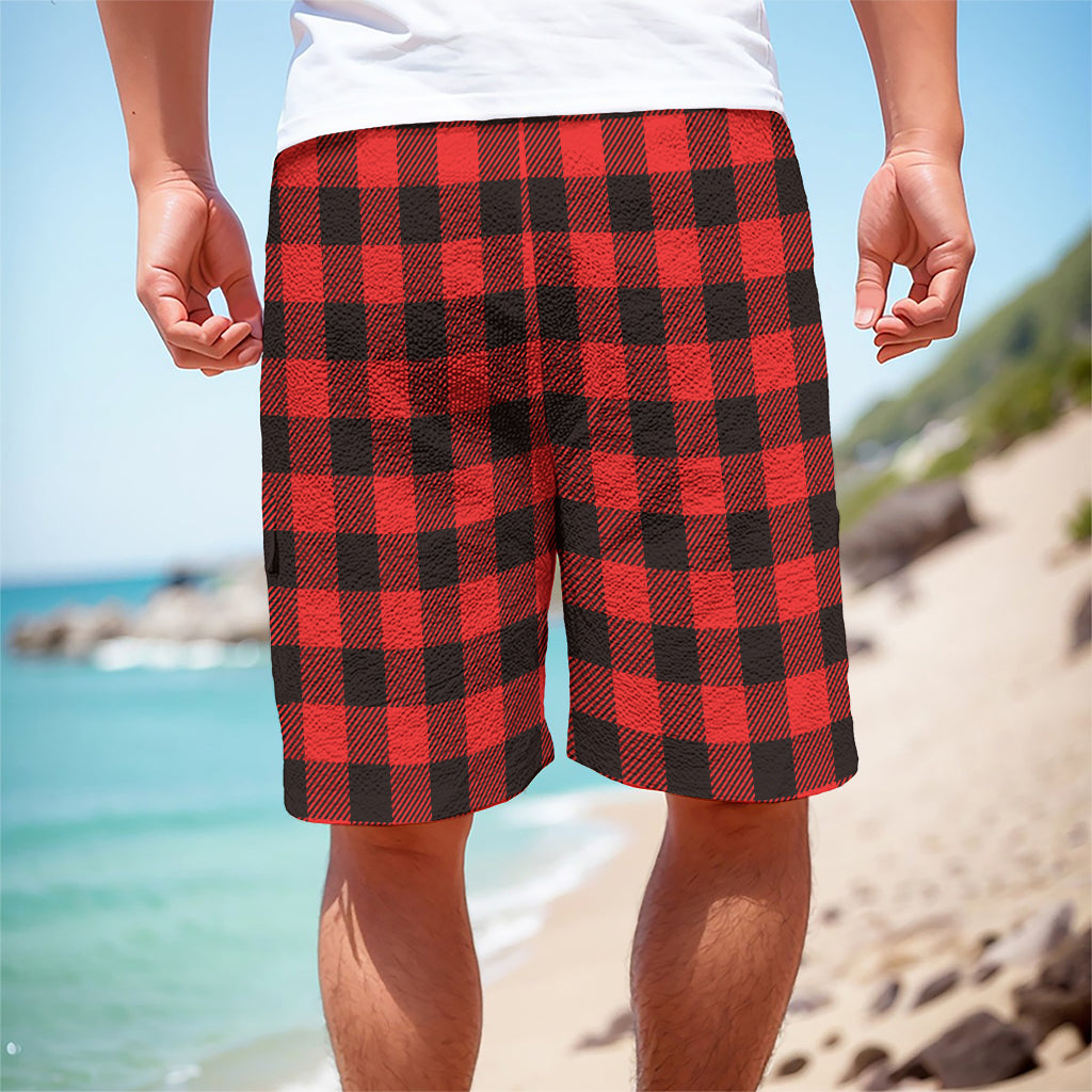 Hot Red Buffalo Plaid Print Men's Cargo Shorts