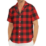 Hot Red Buffalo Plaid Print Men's Deep V-Neck Shirt