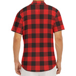 Hot Red Buffalo Plaid Print Men's Deep V-Neck Shirt