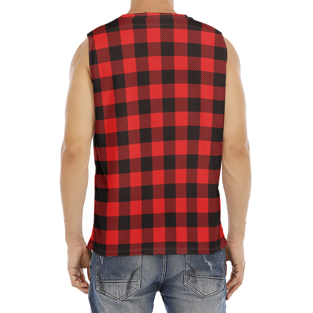 Hot Red Buffalo Plaid Print Men's Fitness Tank Top