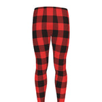 Hot Red Buffalo Plaid Print Men's leggings
