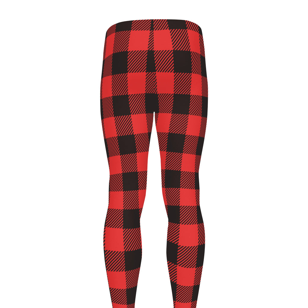 Hot Red Buffalo Plaid Print Men's leggings