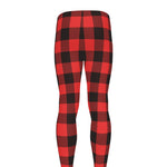 Hot Red Buffalo Plaid Print Men's leggings