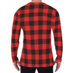 Hot Red Buffalo Plaid Print Men's Long Sleeve T-Shirt