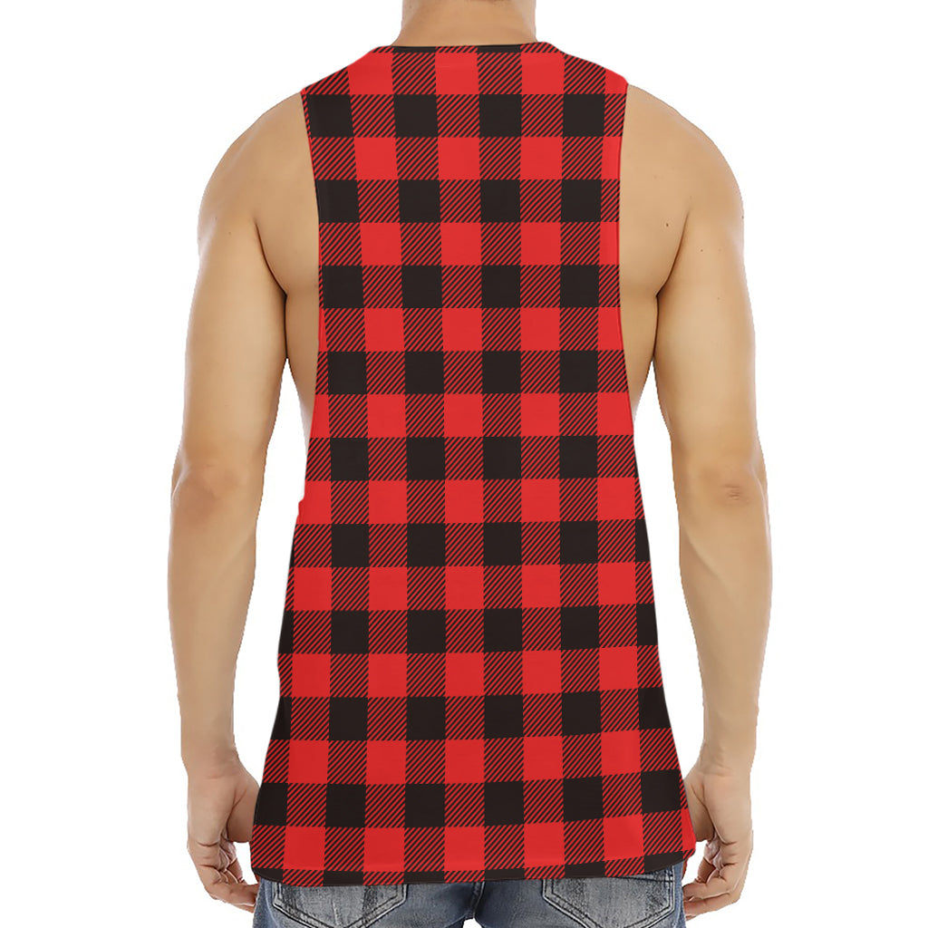 Hot Red Buffalo Plaid Print Men's Muscle Tank Top