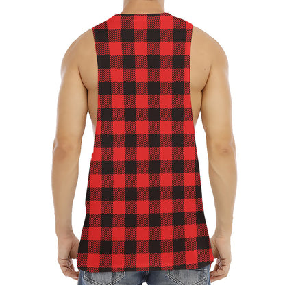 Hot Red Buffalo Plaid Print Men's Muscle Tank Top