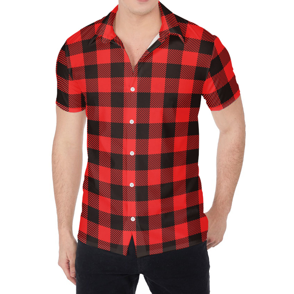 Hot Red Buffalo Plaid Print Men's Shirt