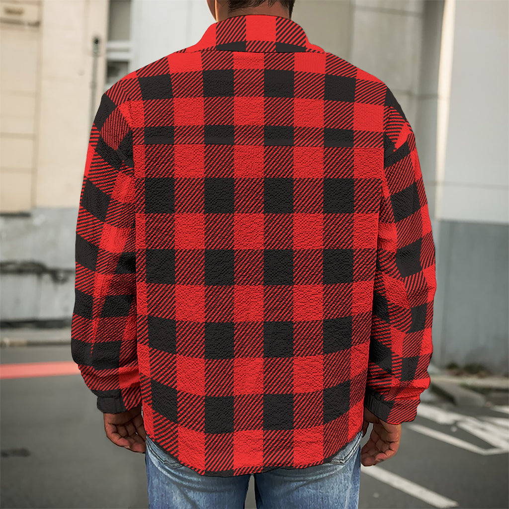 Hot Red Buffalo Plaid Print Men's Shirt Jacket