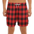 Hot Red Buffalo Plaid Print Men's Split Running Shorts