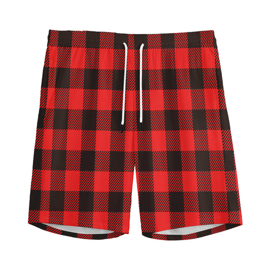 Hot Red Buffalo Plaid Print Men's Sports Shorts