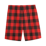 Hot Red Buffalo Plaid Print Men's Sports Shorts