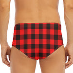 Hot Red Buffalo Plaid Print Men's Triangle Swim Briefs