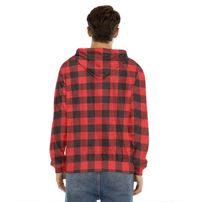 Hot Red Buffalo Plaid Print Men's Velvet Pullover Hoodie