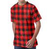 Hot Red Buffalo Plaid Print Men's Velvet T-Shirt