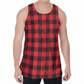Hot Red Buffalo Plaid Print Men's Velvet Tank Top