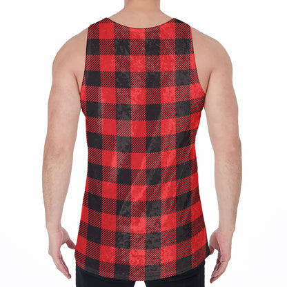 Hot Red Buffalo Plaid Print Men's Velvet Tank Top