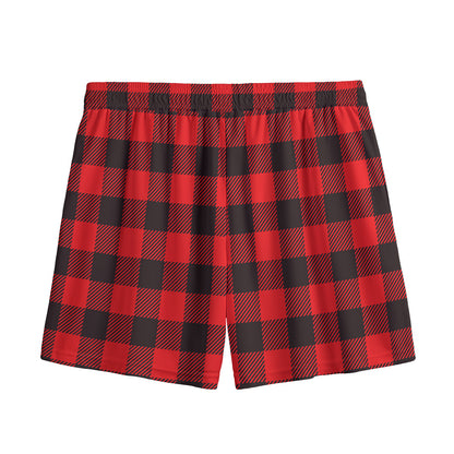 Hot Red Buffalo Plaid Print Mesh Shorts