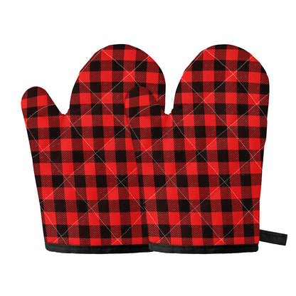 Hot Red Buffalo Plaid Print Oven Mitts