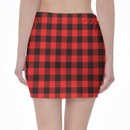Hot Red Buffalo Plaid Print Pencil Mini Skirt
