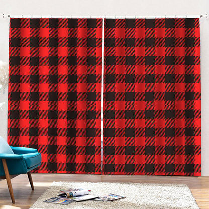 Hot Red Buffalo Plaid Print Pencil Pleat Curtains
