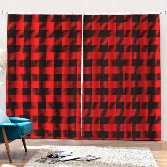 Hot Red Buffalo Plaid Print Pencil Pleat Curtains