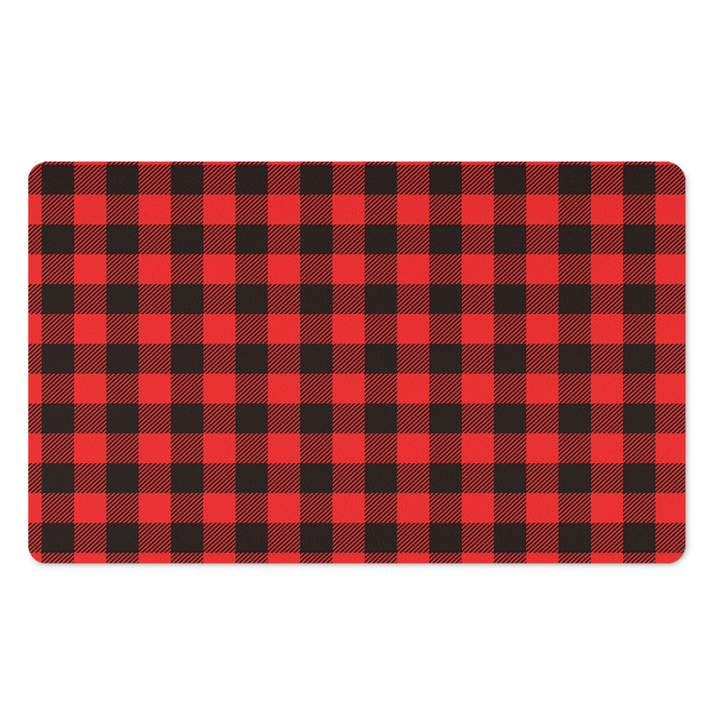 Hot Red Buffalo Plaid Print Polyester Doormat