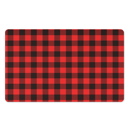 Hot Red Buffalo Plaid Print Polyester Doormat