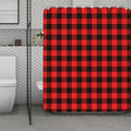 Hot Red Buffalo Plaid Print Polyester Shower Curtain