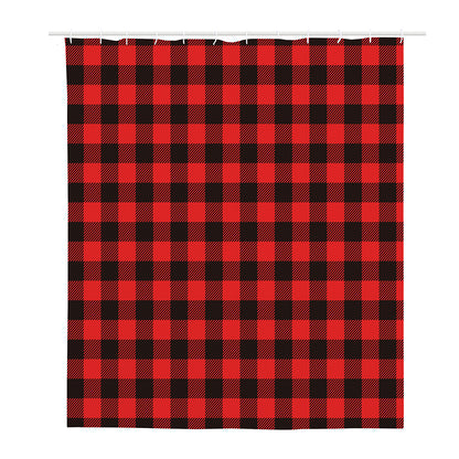 Hot Red Buffalo Plaid Print Polyester Shower Curtain