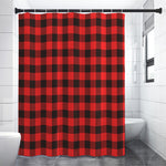 Hot Red Buffalo Plaid Print Premium Shower Curtain