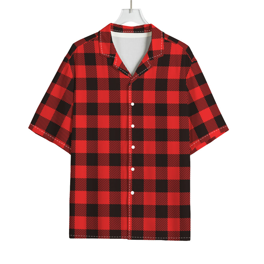Hot Red Buffalo Plaid Print Rayon Hawaiian Shirt