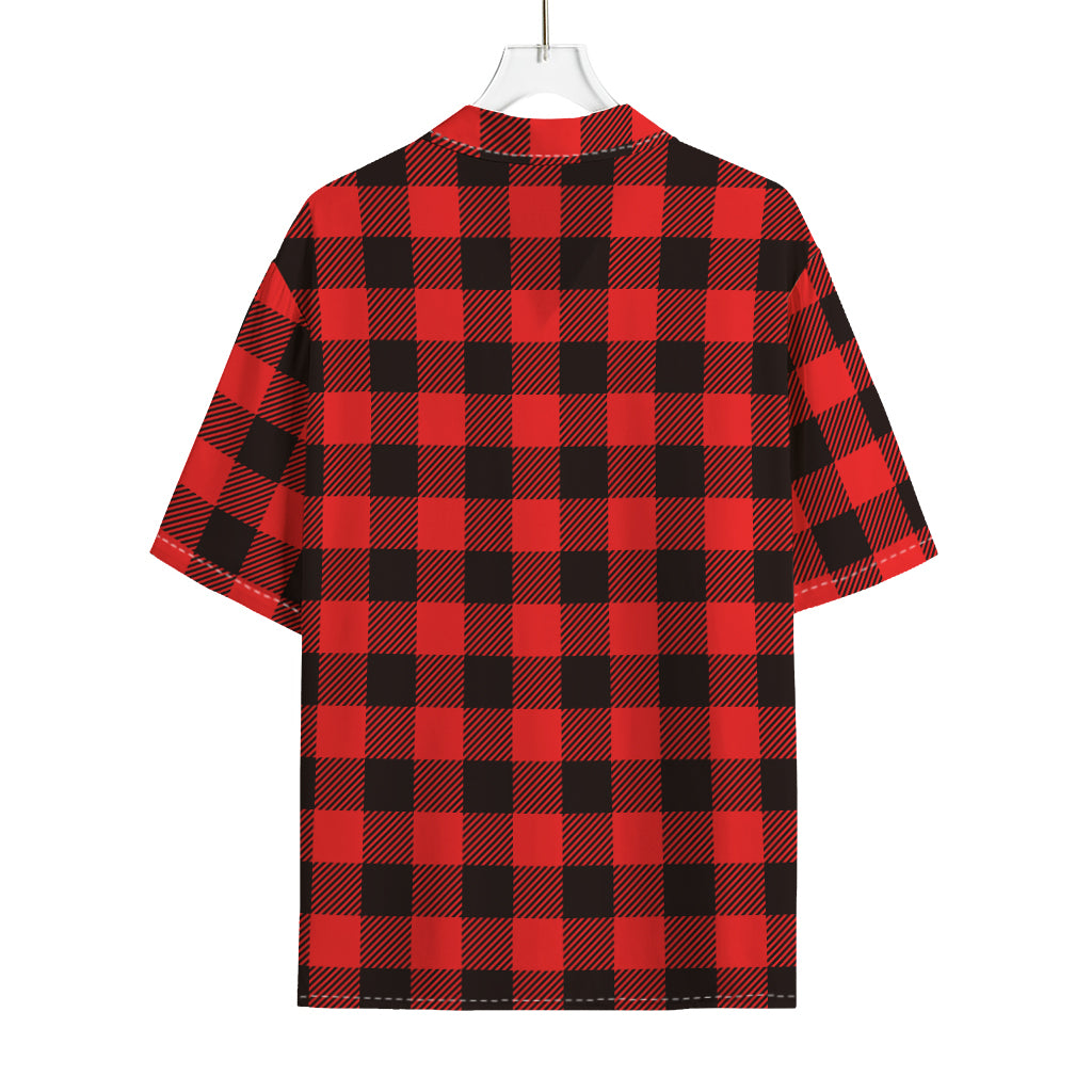 Hot Red Buffalo Plaid Print Rayon Hawaiian Shirt