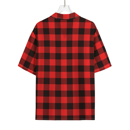 Hot Red Buffalo Plaid Print Rayon Hawaiian Shirt