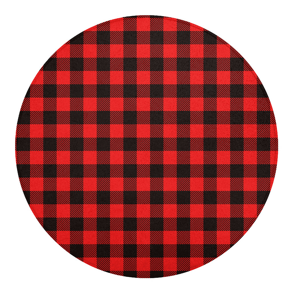 Hot Red Buffalo Plaid Print Round Blanket