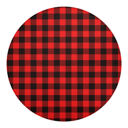 Hot Red Buffalo Plaid Print Round Blanket