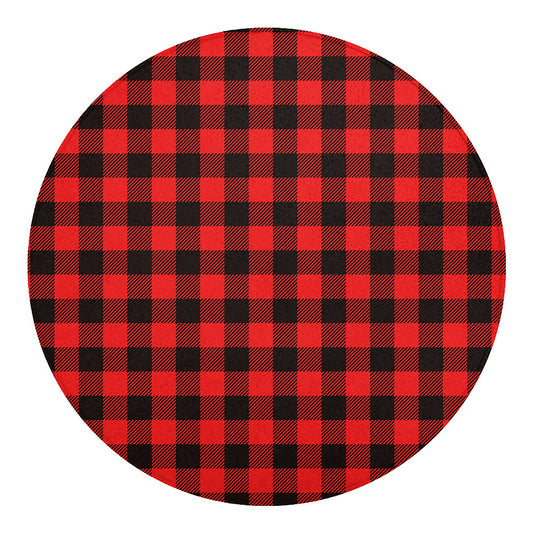 Hot Red Buffalo Plaid Print Round Blanket