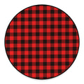 Hot Red Buffalo Plaid Print Round Floor Mat