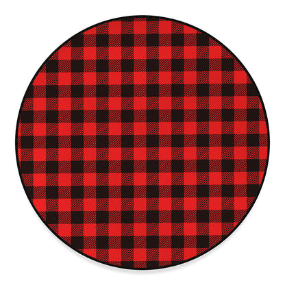 Hot Red Buffalo Plaid Print Round Floor Mat