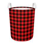 Hot Red Buffalo Plaid Print Round Laundry Basket