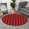 Hot Red Buffalo Plaid Print Round Rug