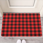 Hot Red Buffalo Plaid Print Rubber Doormat