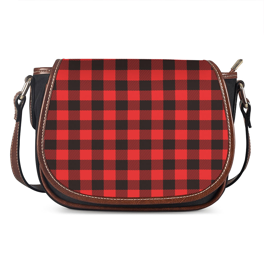 Hot Red Buffalo Plaid Print Saddle Bag