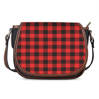 Hot Red Buffalo Plaid Print Saddle Bag