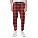 Hot Red Buffalo Plaid Print Scuba Joggers