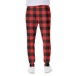 Hot Red Buffalo Plaid Print Scuba Joggers