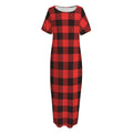 Hot Red Buffalo Plaid Print Short Sleeve Long Nightdress