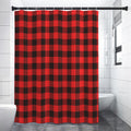 Hot Red Buffalo Plaid Print Shower Curtain
