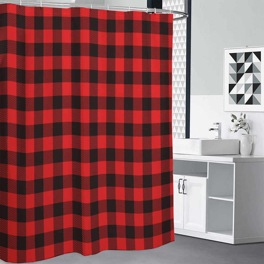 Hot Red Buffalo Plaid Print Shower Curtain