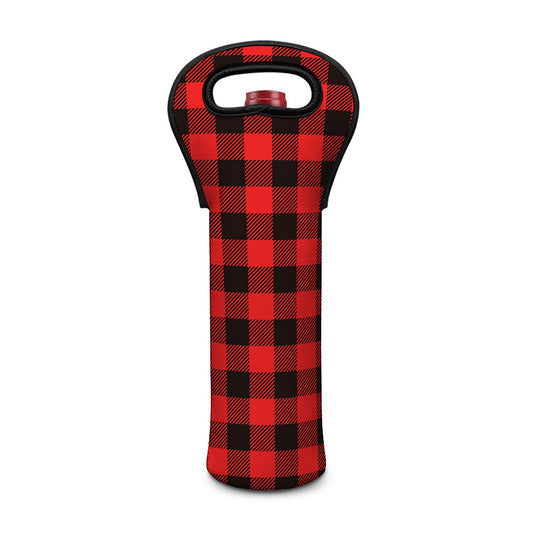 Hot Red Buffalo Plaid Print Single Neoprene Wine Tote