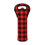 Hot Red Buffalo Plaid Print Single Neoprene Wine Tote